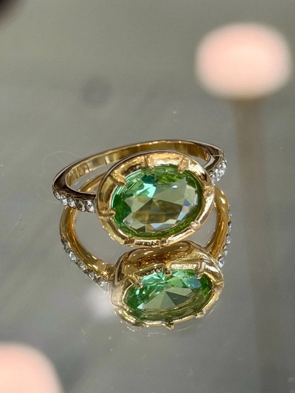 New Vintage-Inspired Oval Green Gemstone Eternity Ring Size 7